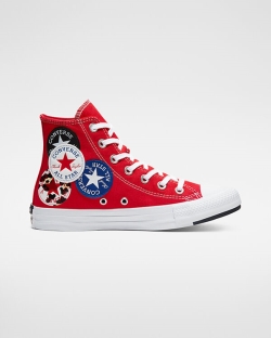 Converse, Tenisi Inalti Barbati Logo Play Chuck Taylor All Star NRTED2960, Negrii/Rosii/Albastri